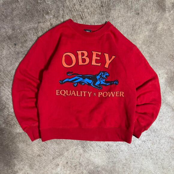 Red Obey Graphic Crewneck Sweatshirt - Picture 1 of 8